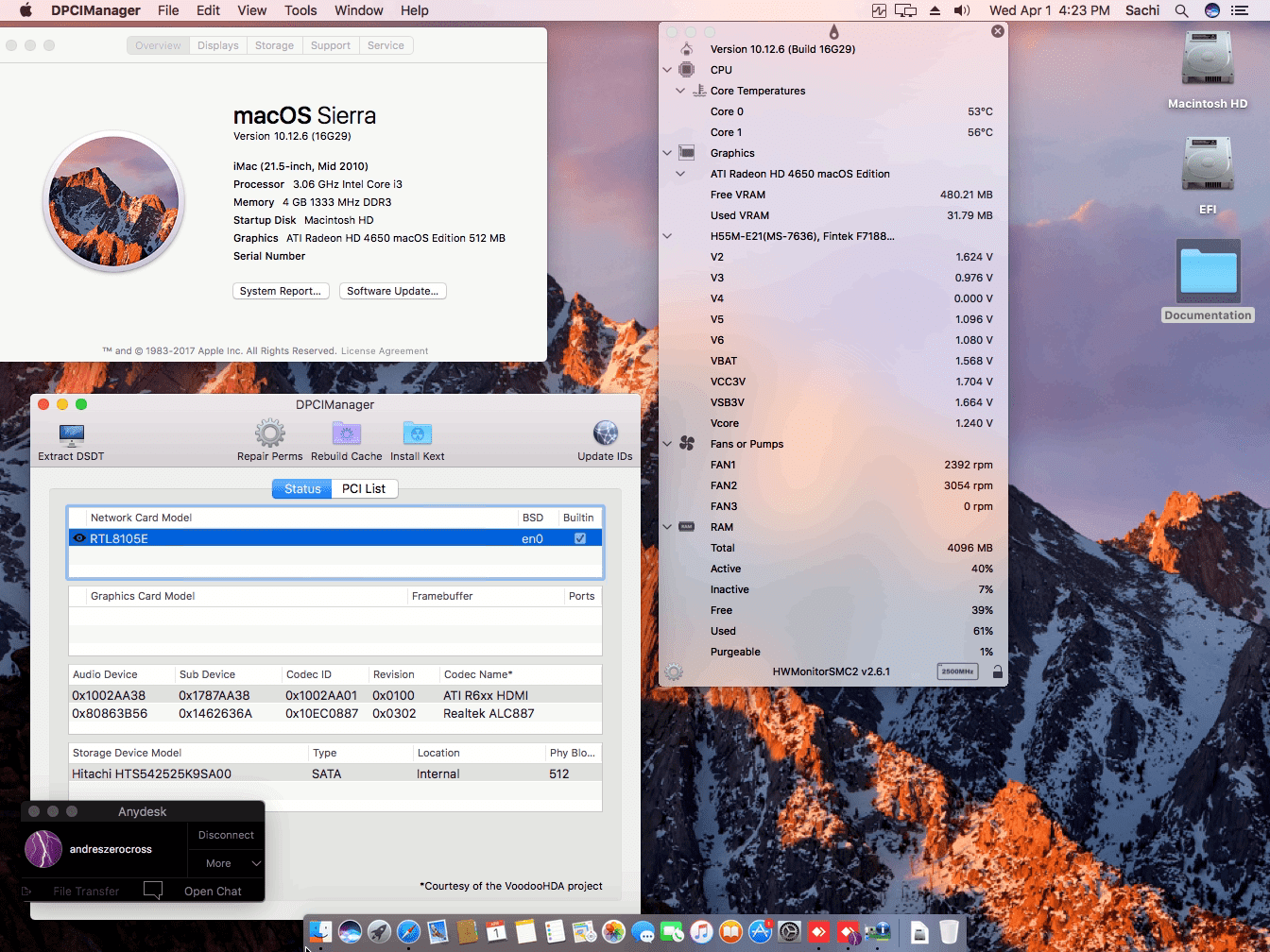 Success Hackintosh macOS Sierra 10.12.6 Build 16G29 in MSI H55M-E21 + Intel Core i3 540 + ATI HD 4650